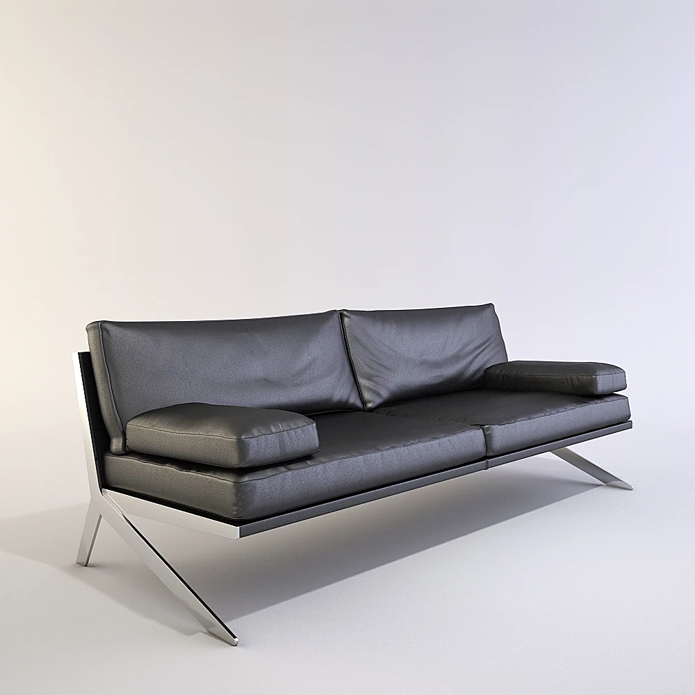 Sofa with Black Leather and Metal Legs