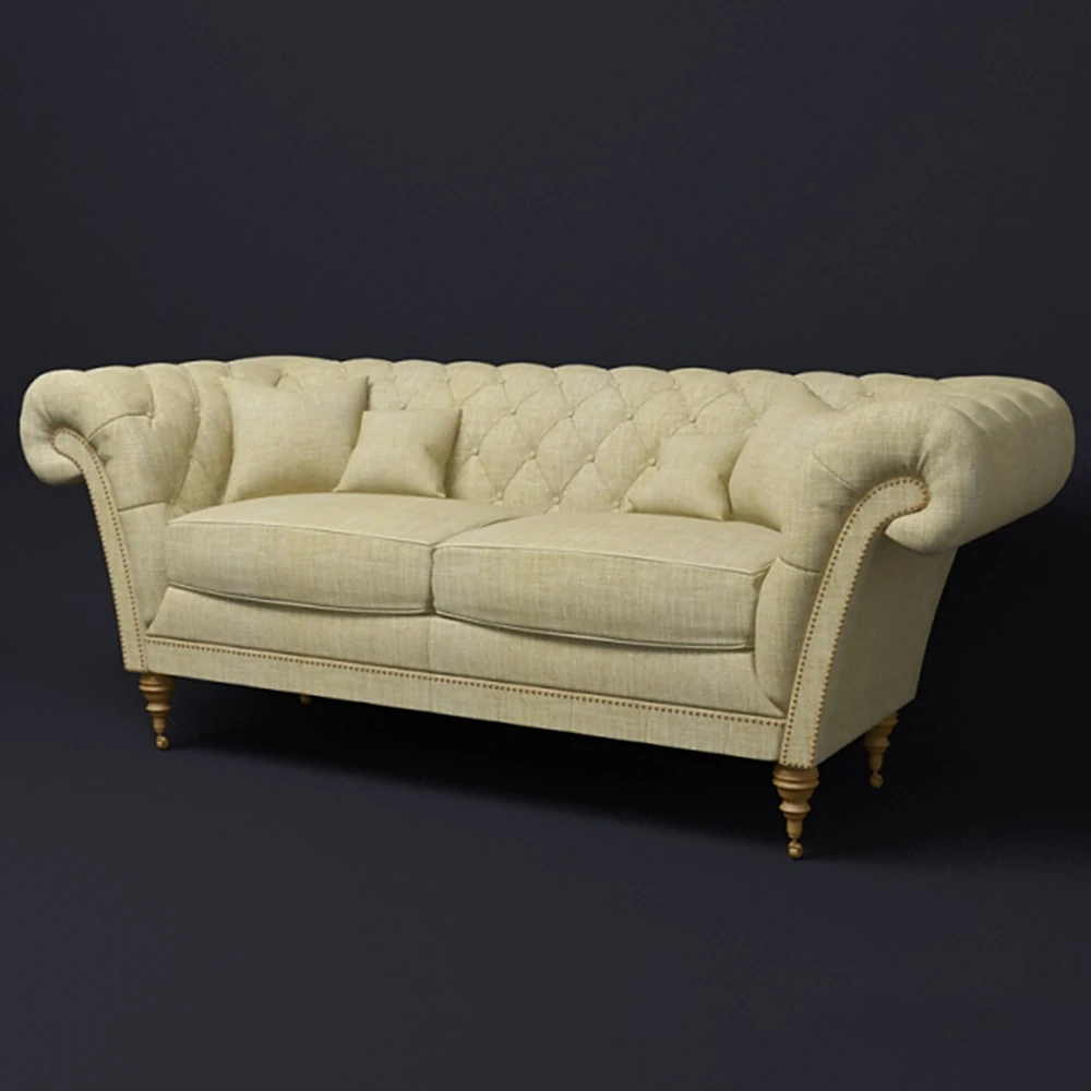 Classic Two-seater Sofa with Tufted Back and Wooden Legs