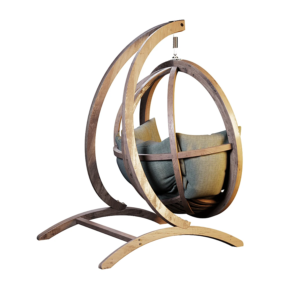 Hanging Armchair with Wood Frame and Fabric Cushions (2)