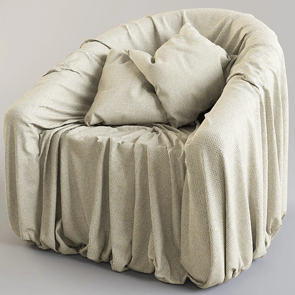 Fabric Armchair with Draped Upholstery