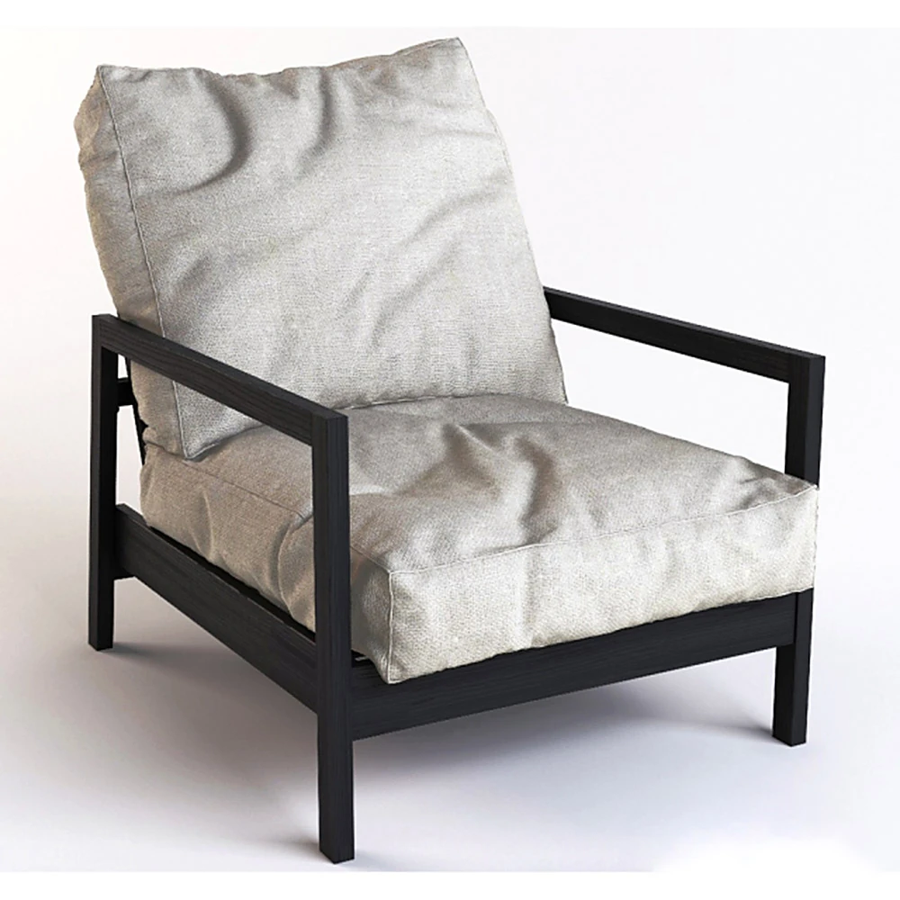Armchair with Dark Wood Frame and Fabric Cushions