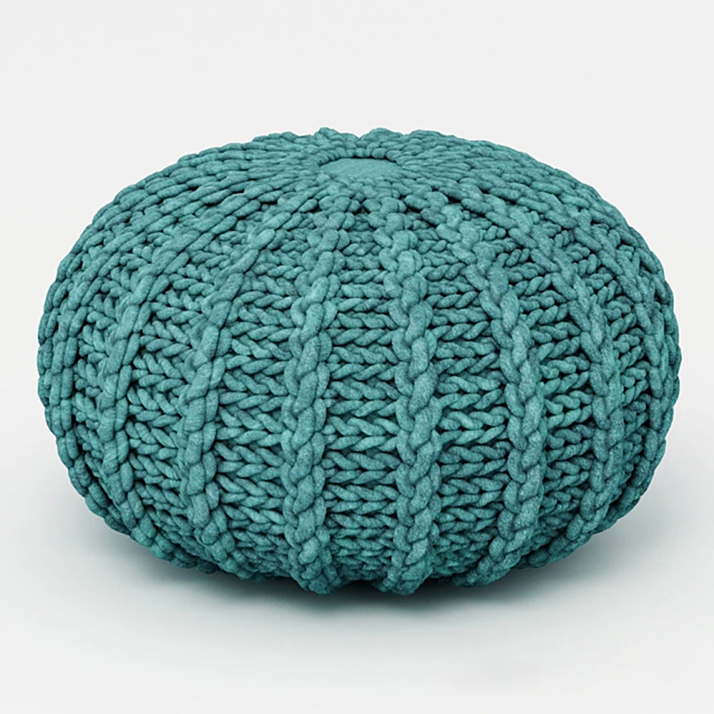 Round Knitted Ottoman with Chunky Fabric