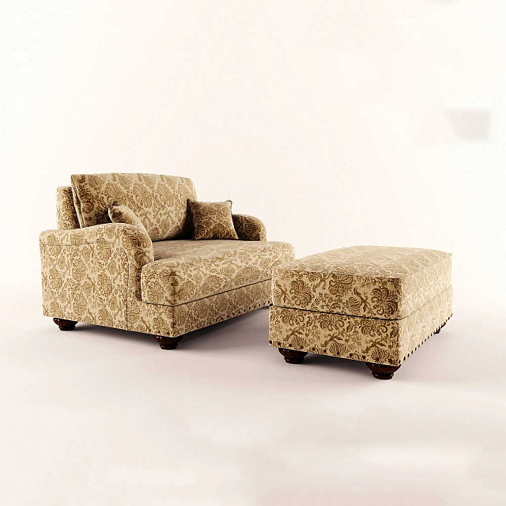 Armchair with Ottoman and Classic Fabric Pattern