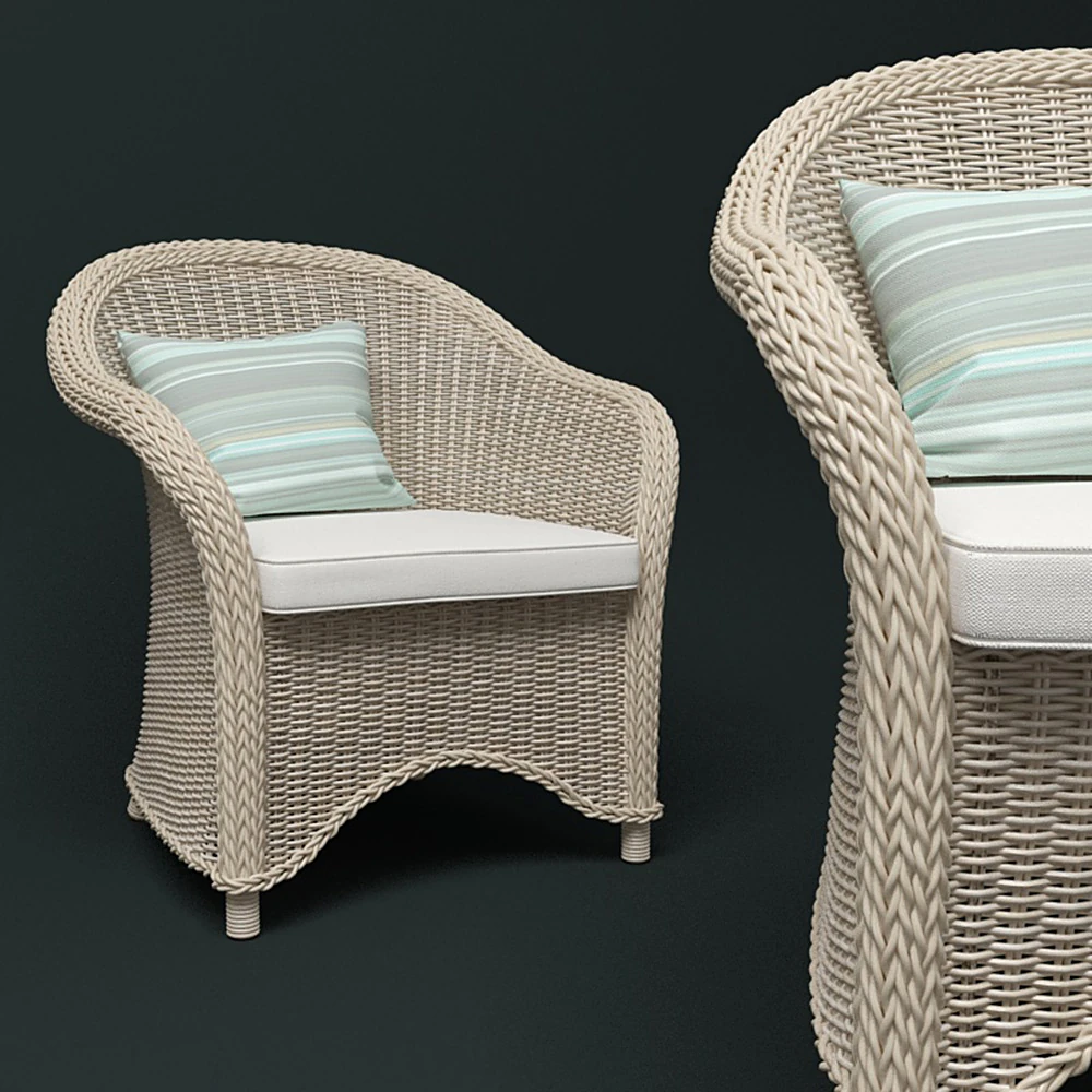 Rattan Armchair with Woven Frame and Fabric Cushions