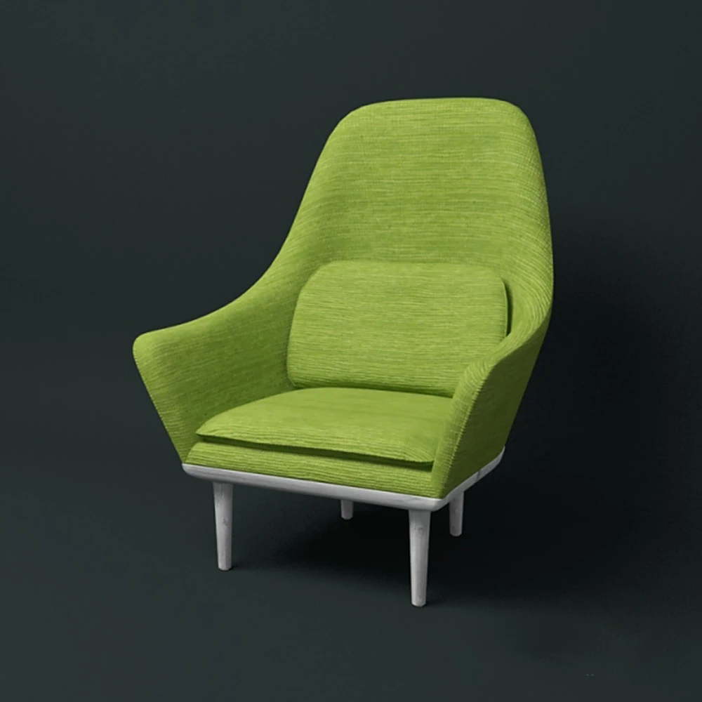 High Back Armchair with Modern Green Fabric
