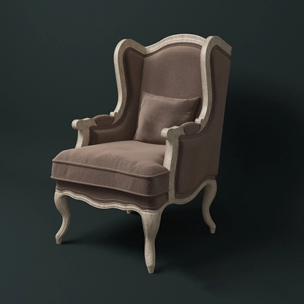Classic Wingback Armchair with Carved Wooden Frame