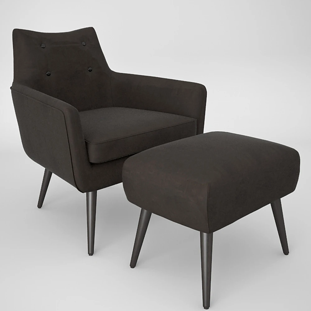 Modern Armchair with Footrest in Burgundy Leather (2)