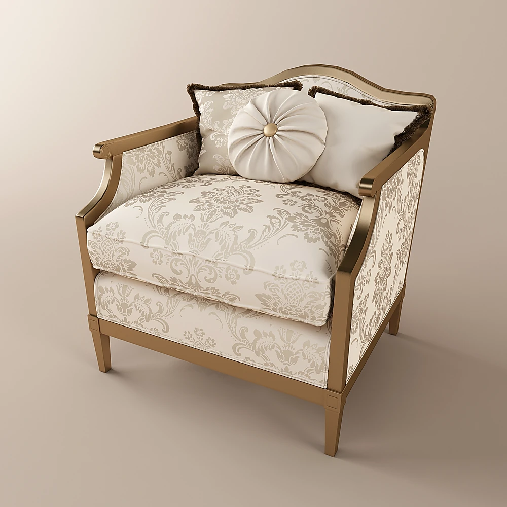 Classic Armchair with Gilded Frame and Damask Fabric