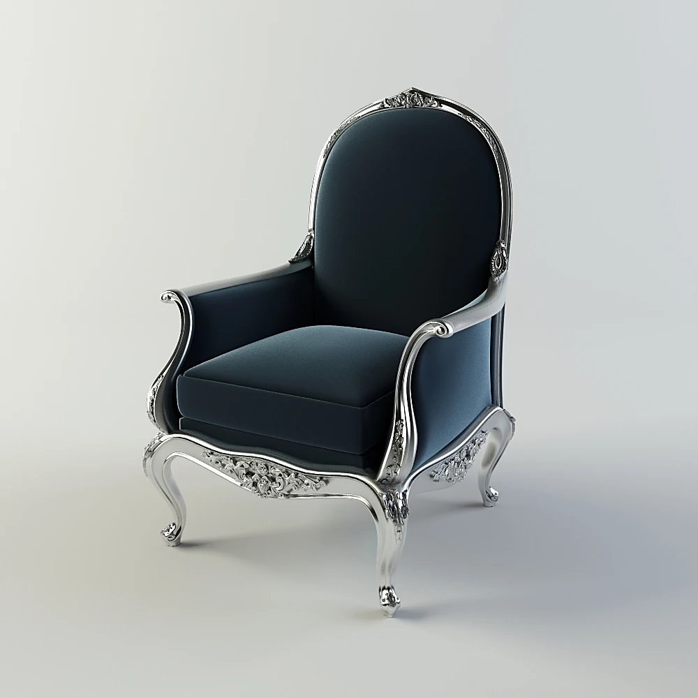 Classic Armchair with Ornate Silver Frame