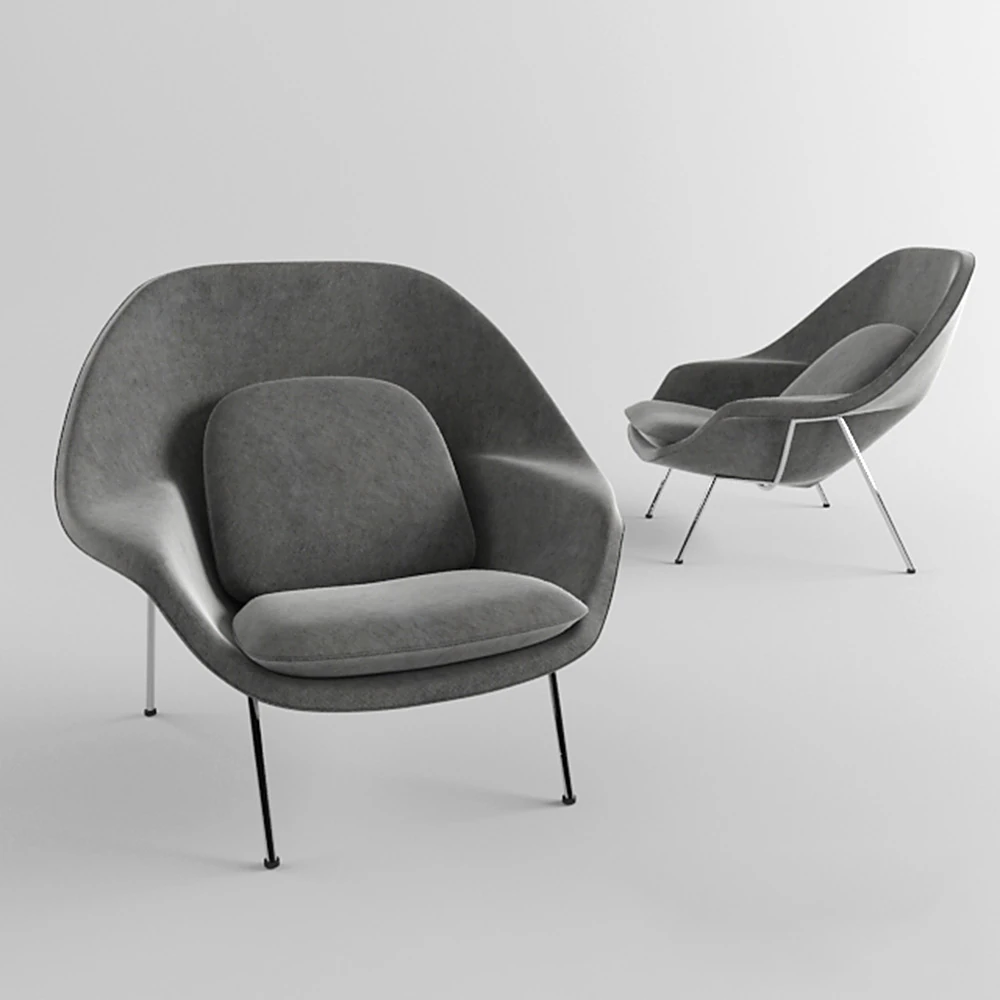 Lounge Chair with Curved Grey Fabric