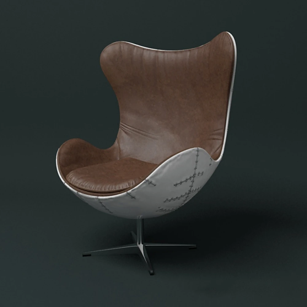 Armchair with Riveted Metal and Leather