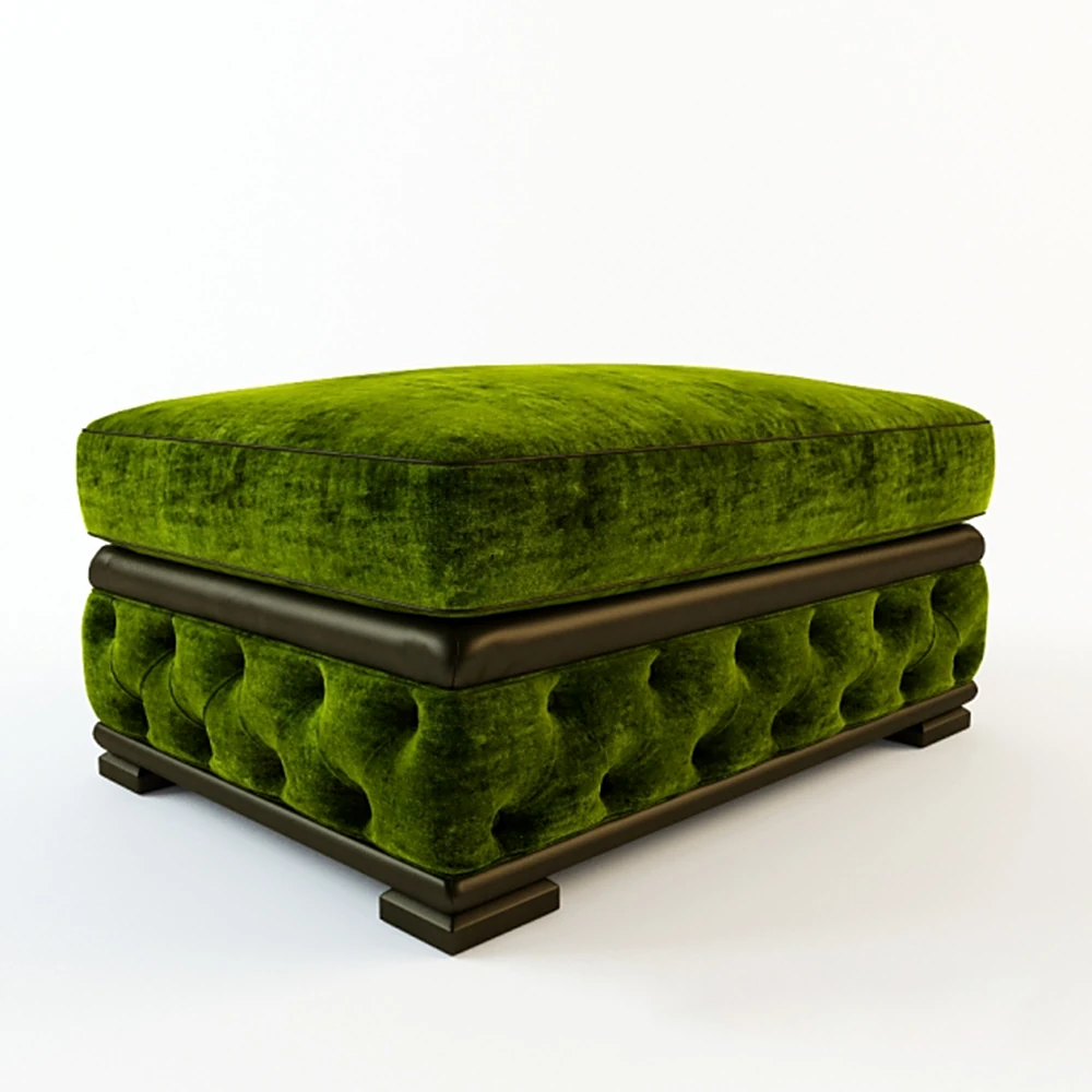 Ottoman with Tufted Green Velvet