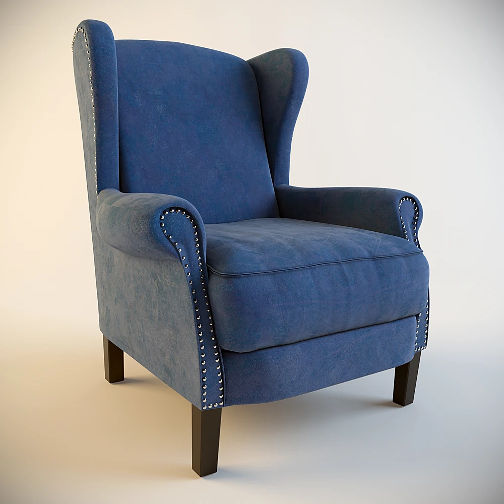 Armchair with Blue Fabric and Stud Detailing