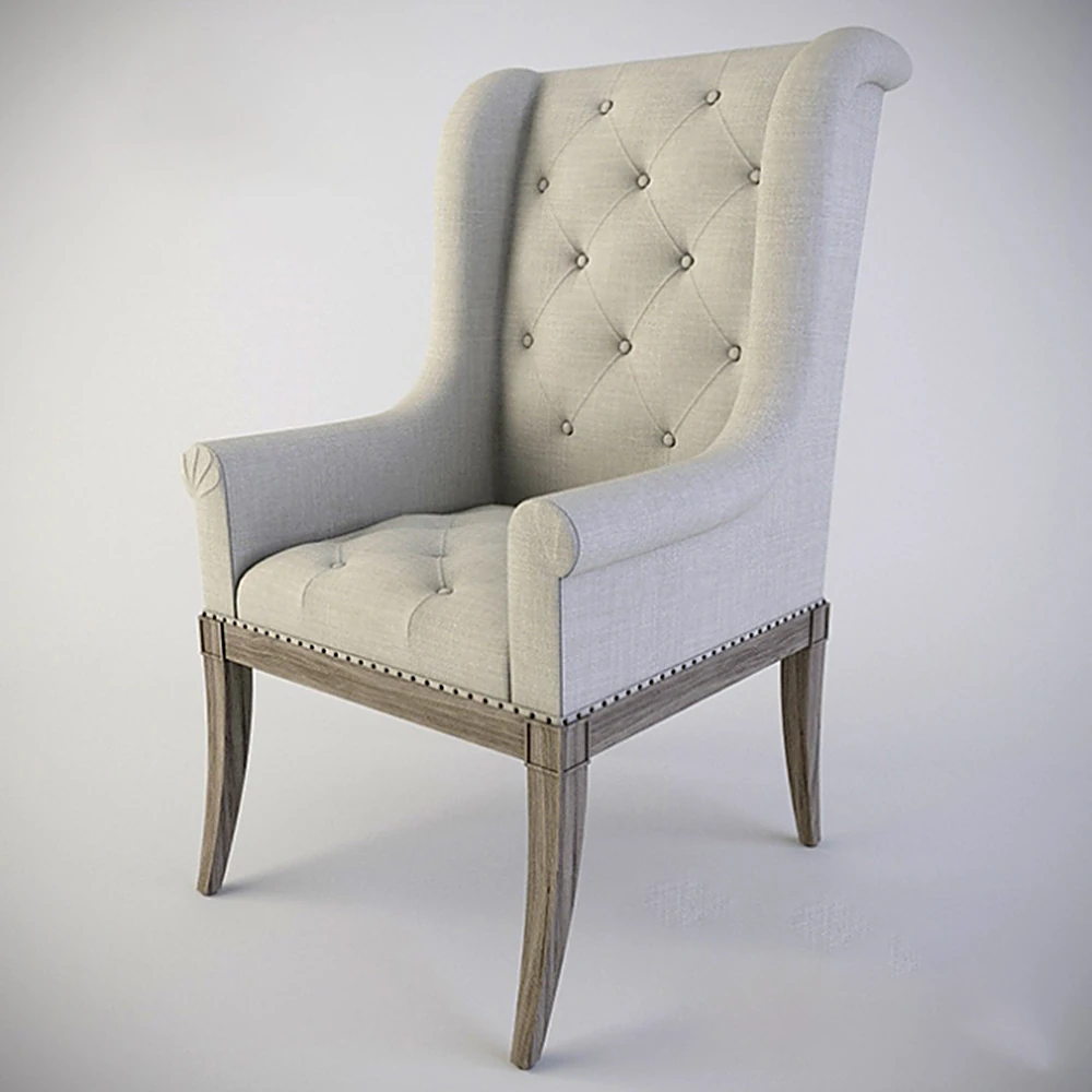 Dining Armchair with Tufted Fabric and Wood