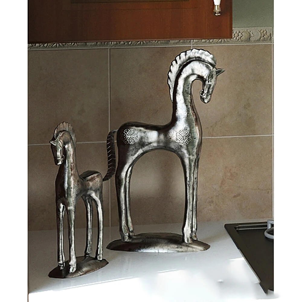 Decorative Sculpture Set Metal Horse and Foal