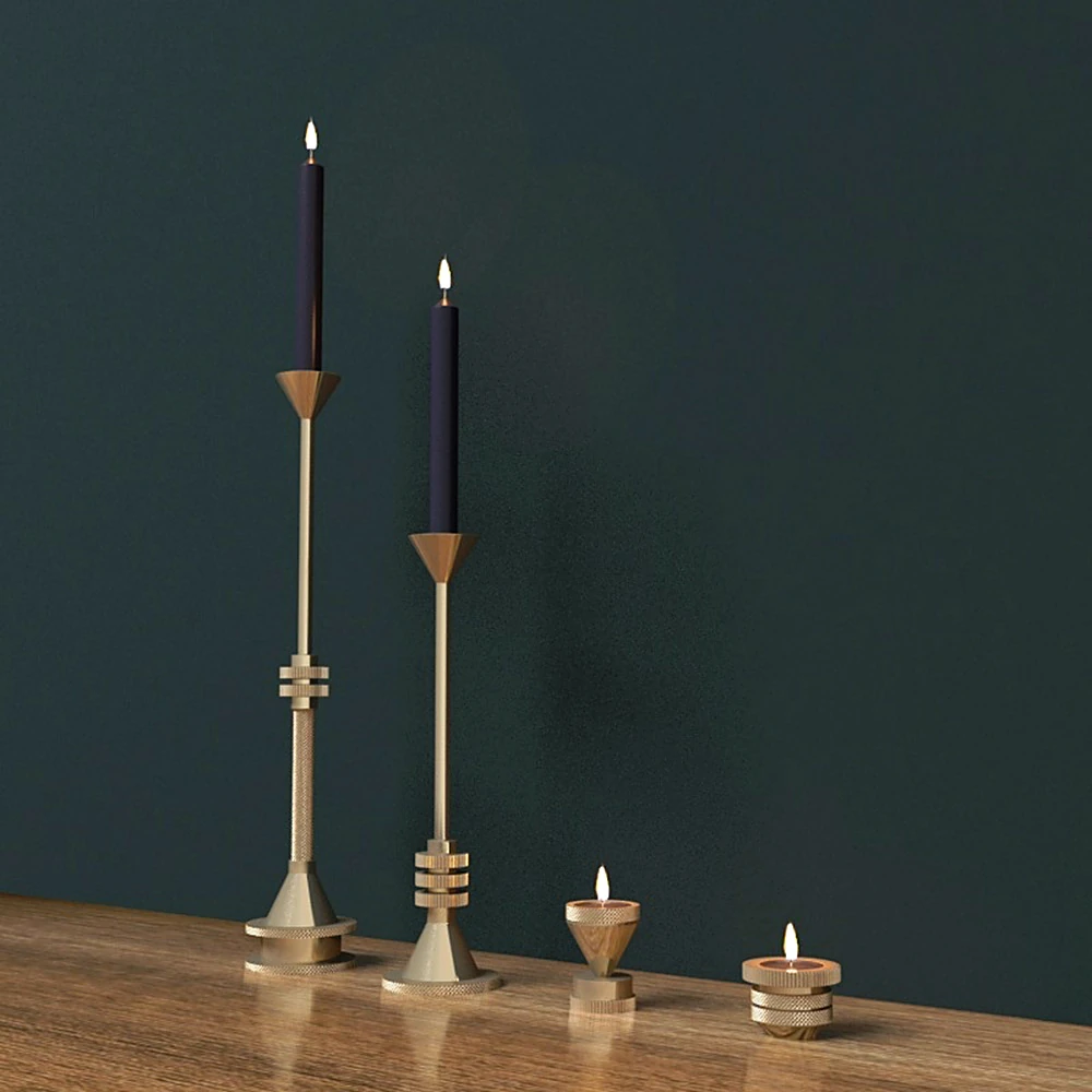 Decorative Candlestick Set with Geometric Metal Design