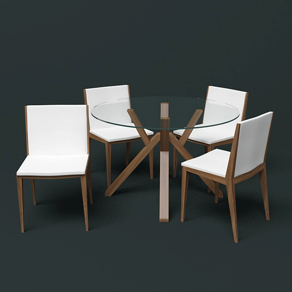 Dining Table Set with Glass Top and Wooden Base