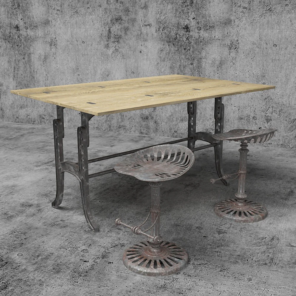 High Table and Stools Set with Industrial Aged Metal and Wood
