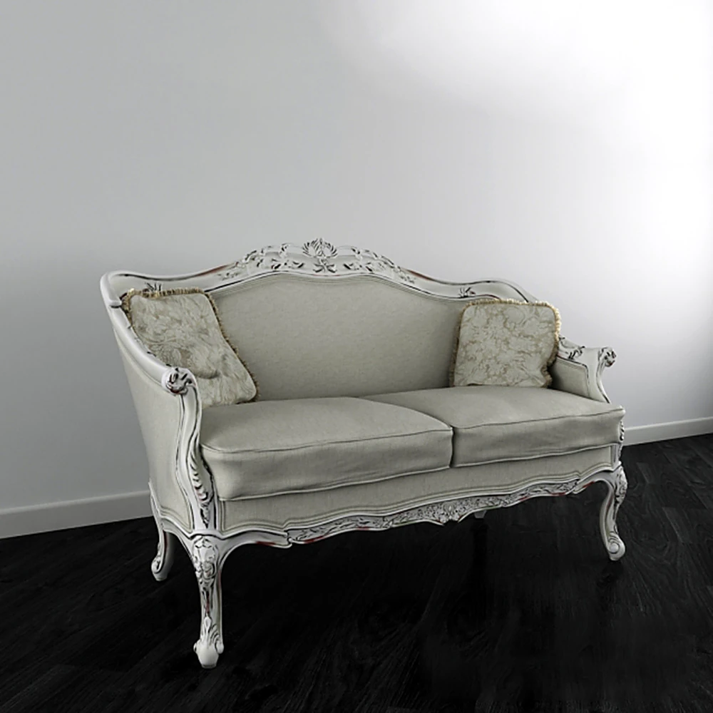 Two-seater sofa with Classic Carved Wood