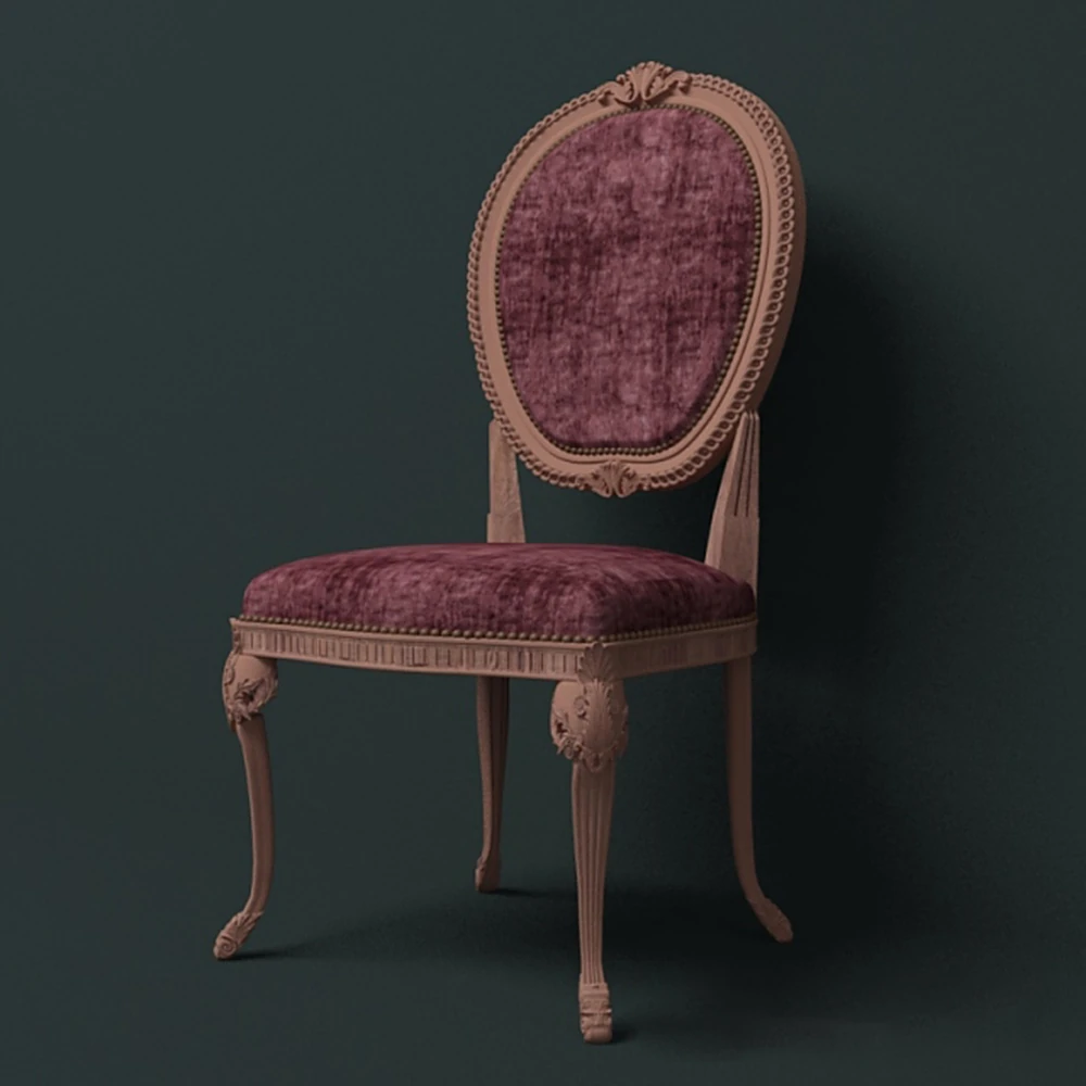 Classic Chair with Carved Wood and Velvet