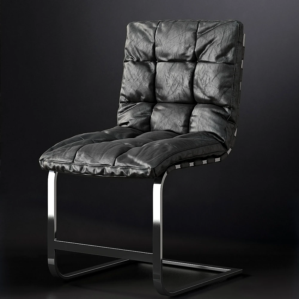 Side Chair with Tufted Leather and Cantilever Frame