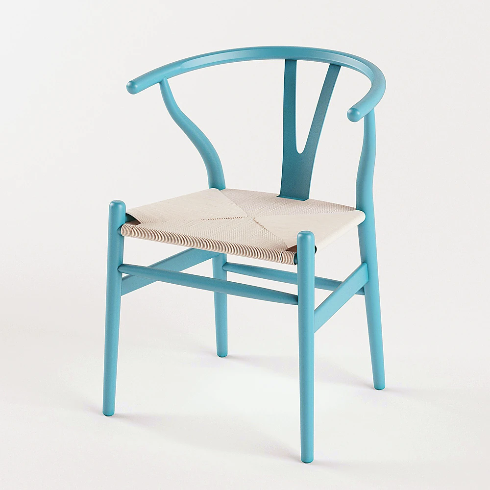 Wishbone Chair with Blue Wood Frame