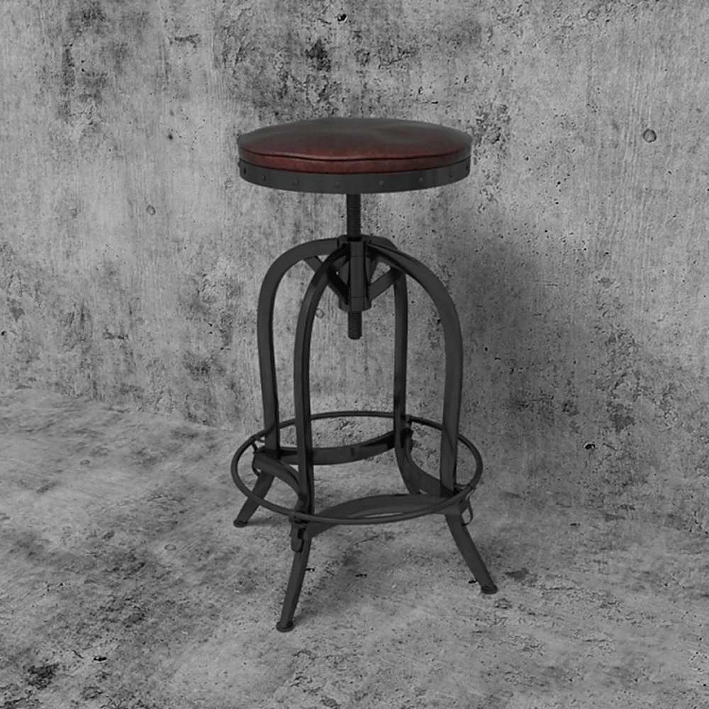 Industrial Swivel Bar Stool with Leather Seat