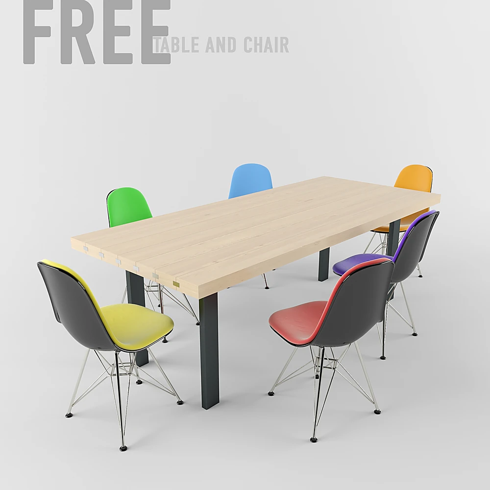 Dining Table Set with Colorful Chairs and Wooden Top