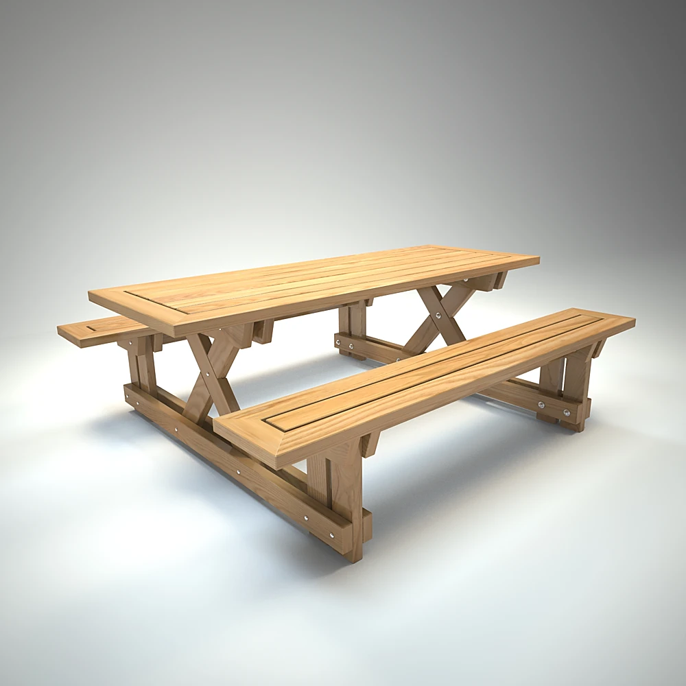 Wooden Picnic Table with Integrated Benches