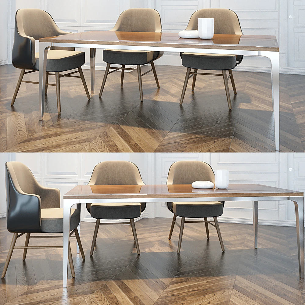 Modern Wood and Metal Dining Table and Chairs Set