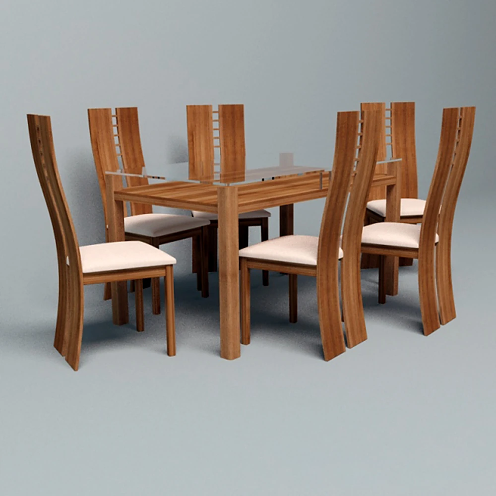 Modern Wood and Glass Dining Table and Chairs Set