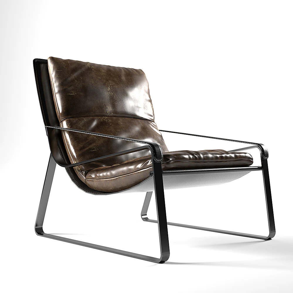 Armchair with Distressed Leather and Metal