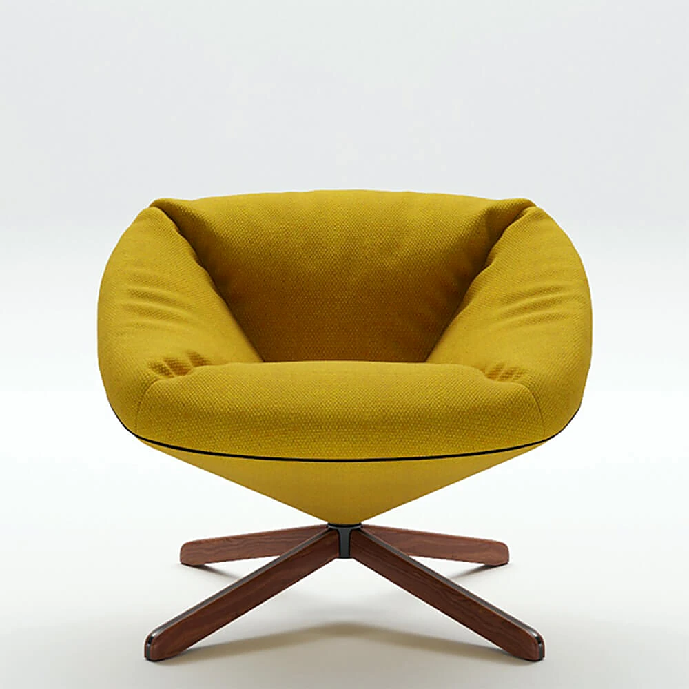Modern Fabric Armchair with Wooden Base
