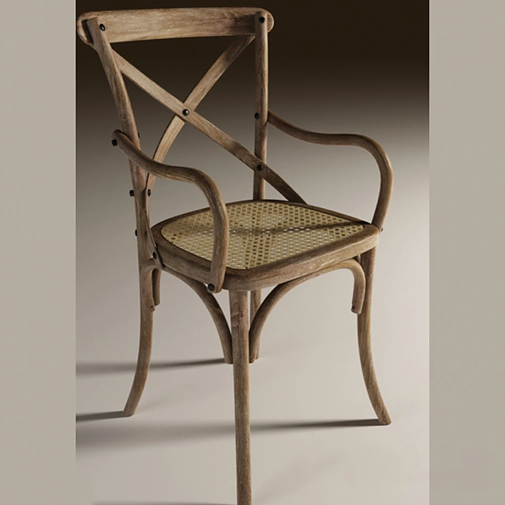 Rustic Wooden Chair with Cane Seat