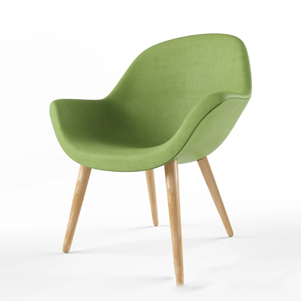 Chair with Green Fabric and Wooden Legs