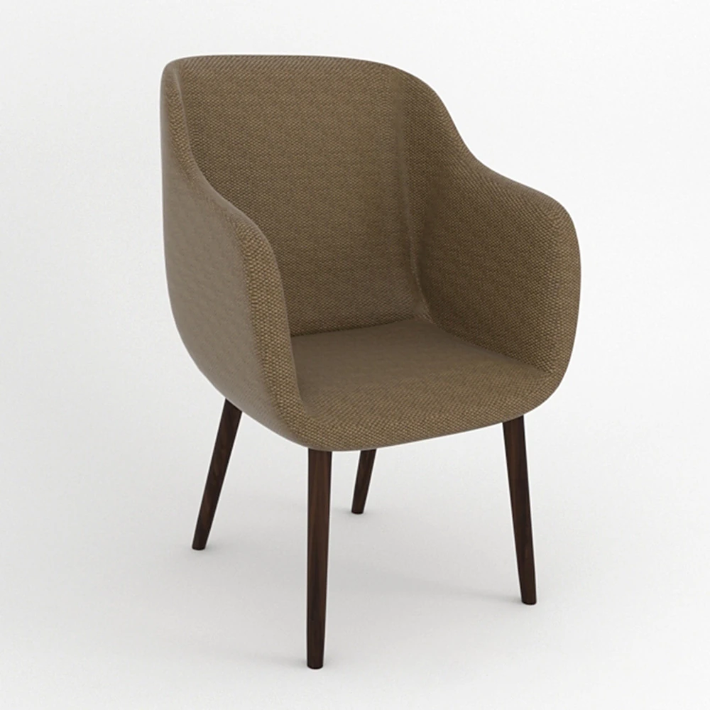 Armchair with Curved Fabric Upholstery