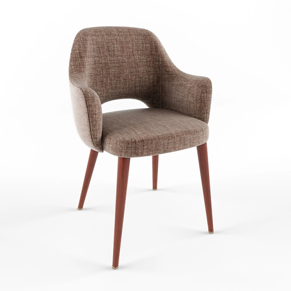 Armchair with Fabric Upholstery and Wooden Legs