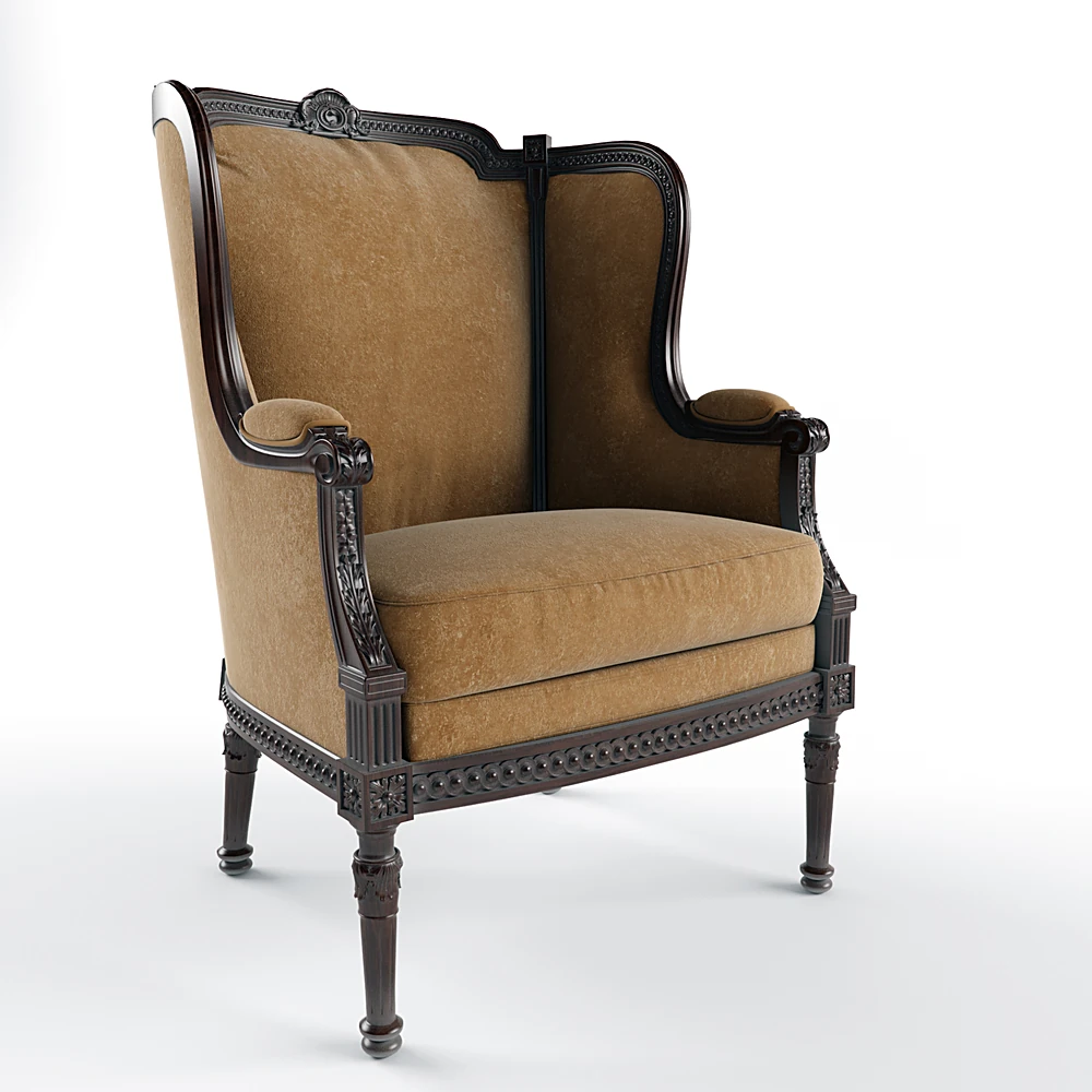 Classic Armchair with Carved Wood Frame