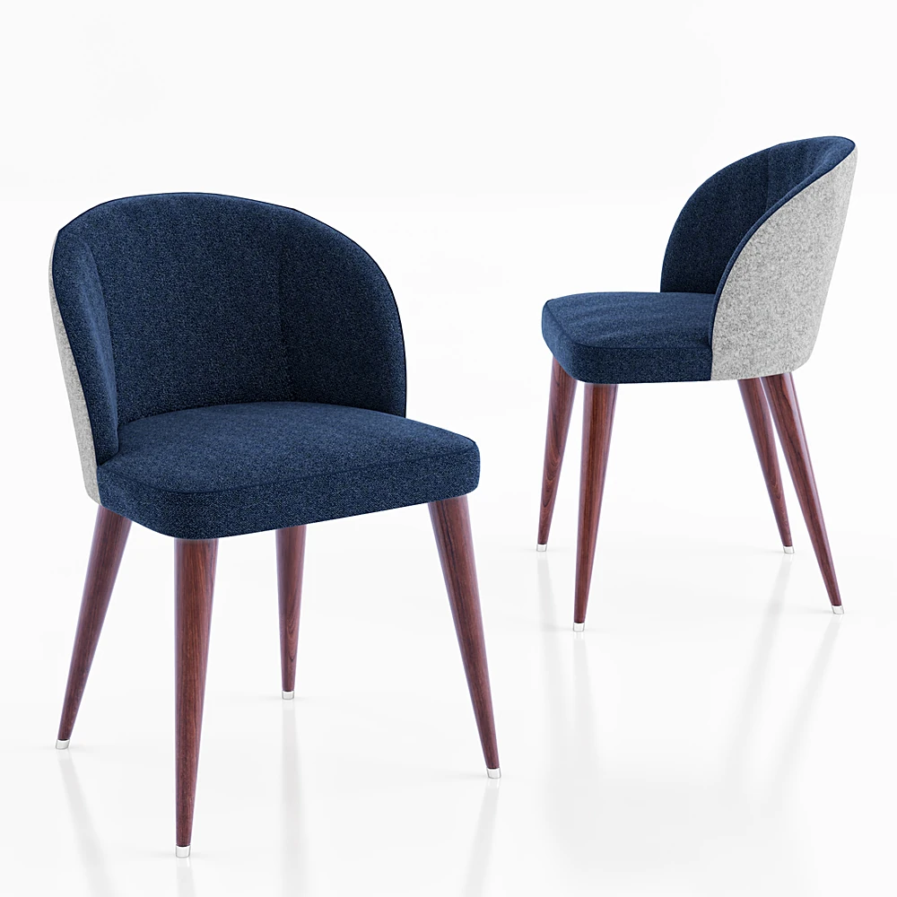 Modern Chair with Two-Tone Fabric and Wooden Legs