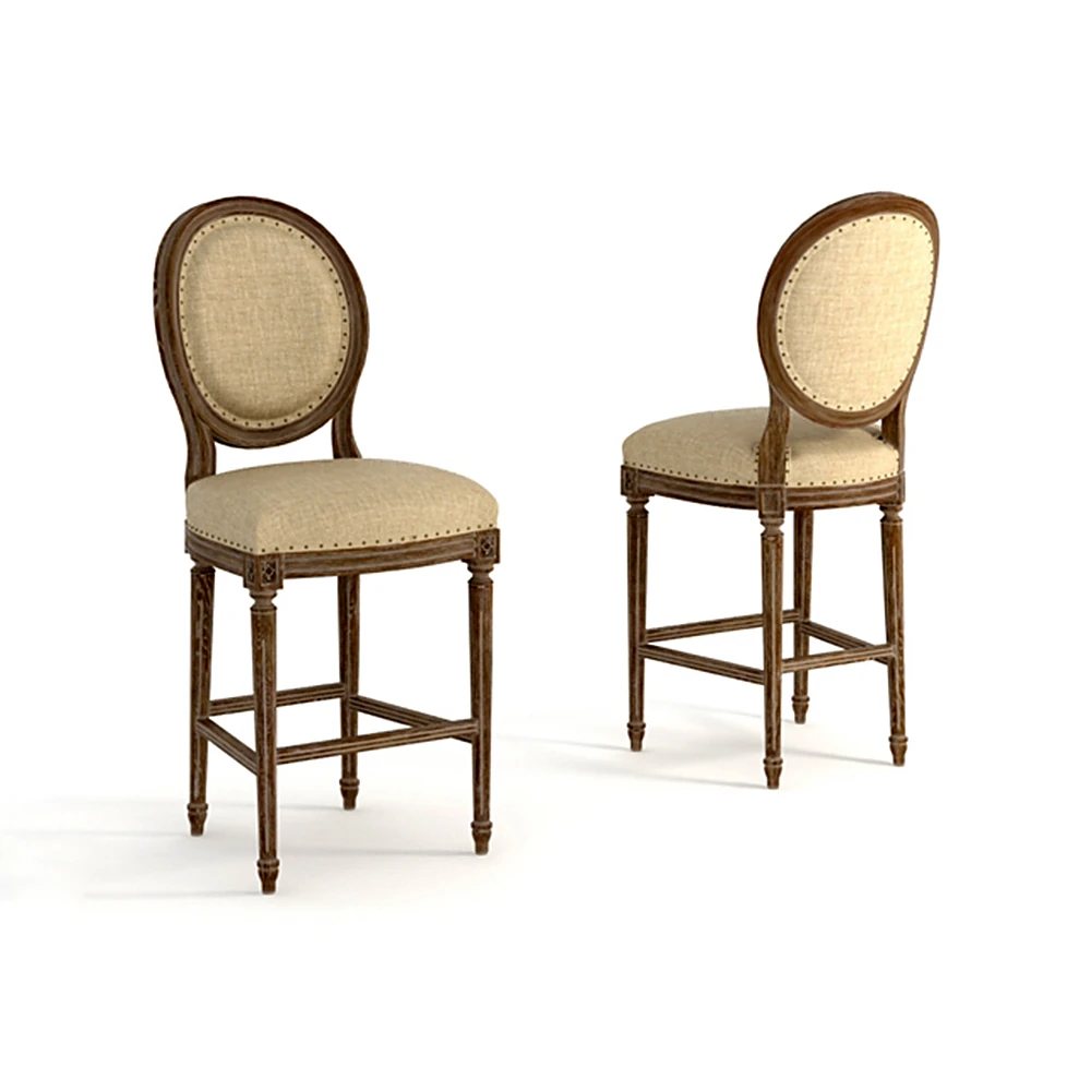 Classic High Bar Chair with Fabric Upholstery