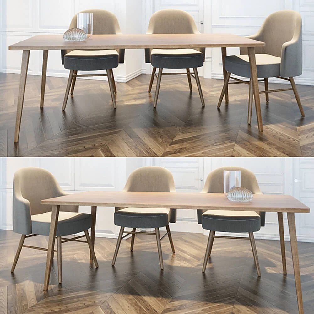 Modern Wooden Dining Table and Upholstered Chairs Set