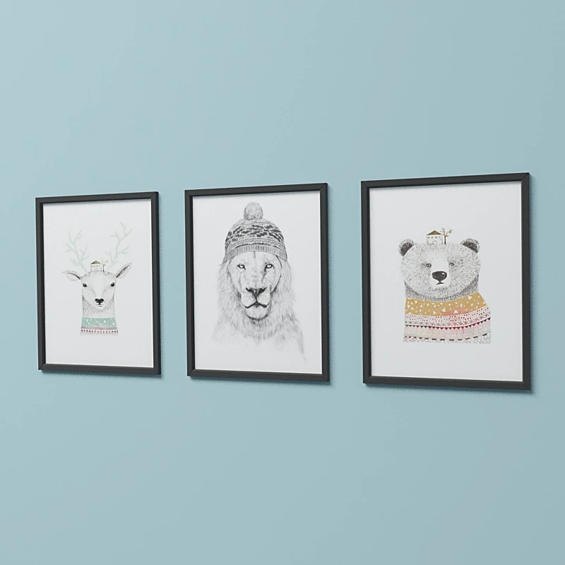 Wall Art Set with Animal Illustrations