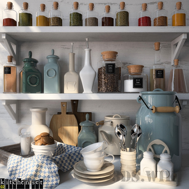 Kitchen set - dishes and containers for spices - Download the 3D Model ...