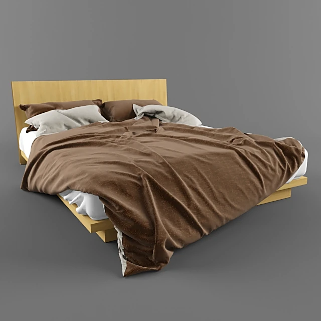 Minimalist Wooden Bed with Light Wood Frame