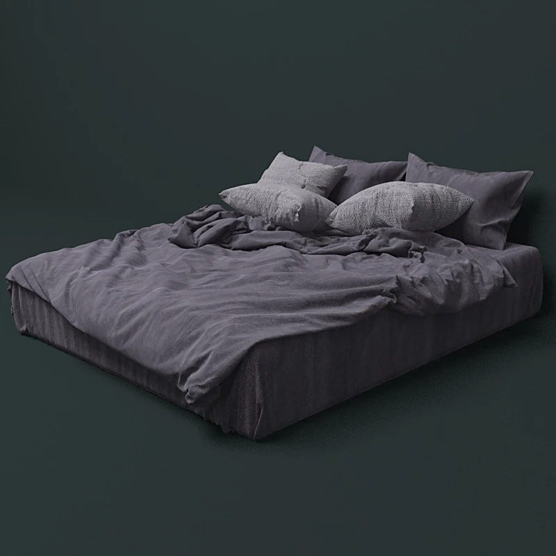 Double Bed with Fabric Upholstery and Ottoman Base