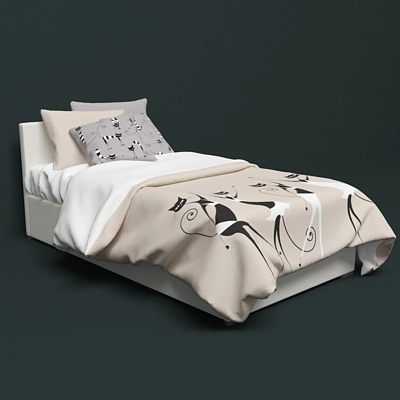 Single Bed with Cat-themed Linens