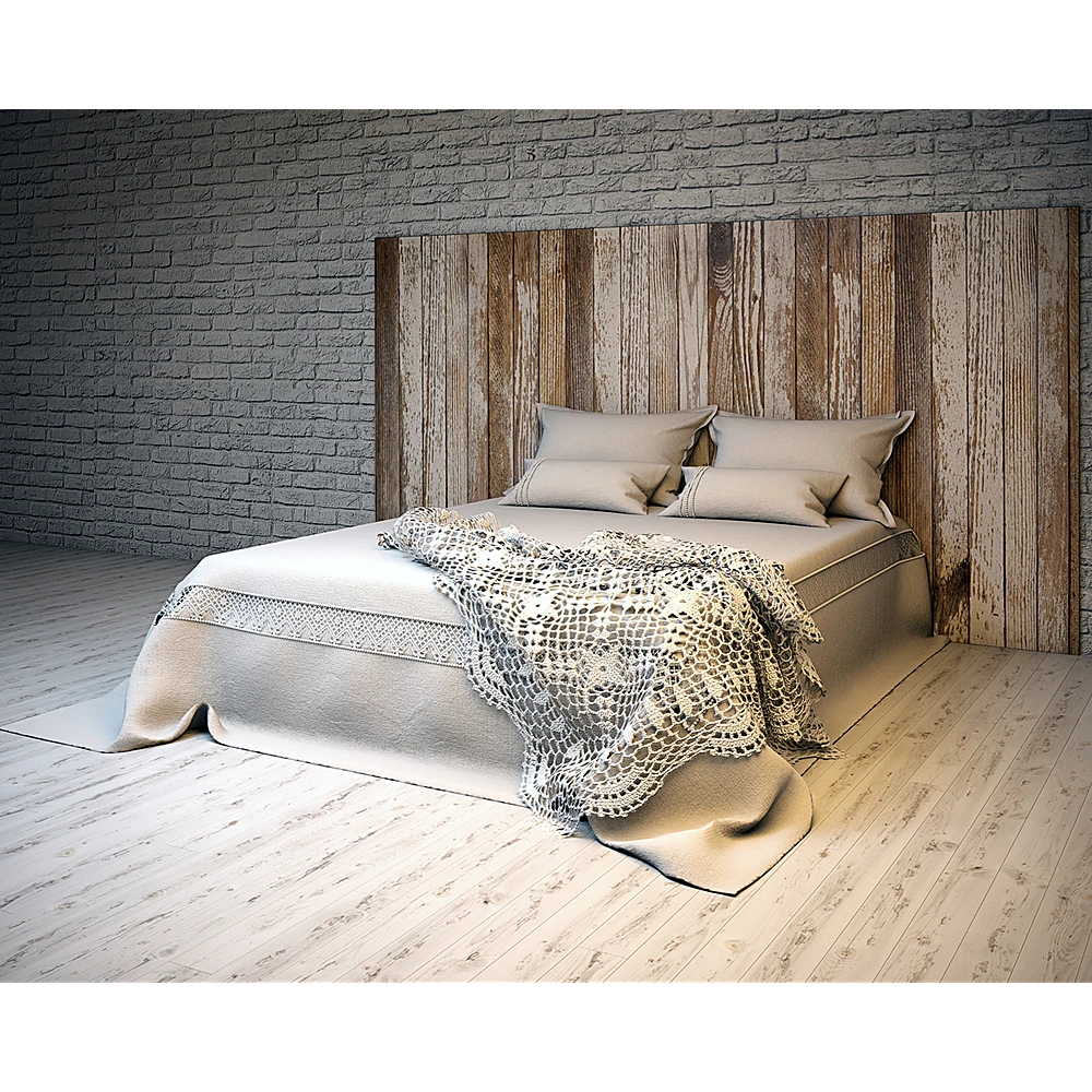 Bed with Rustic Wooden Headboard