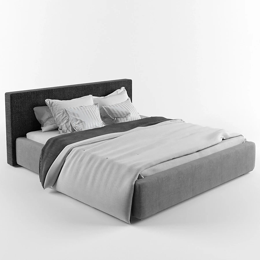 Upholstered Bed with Fabric Headboard