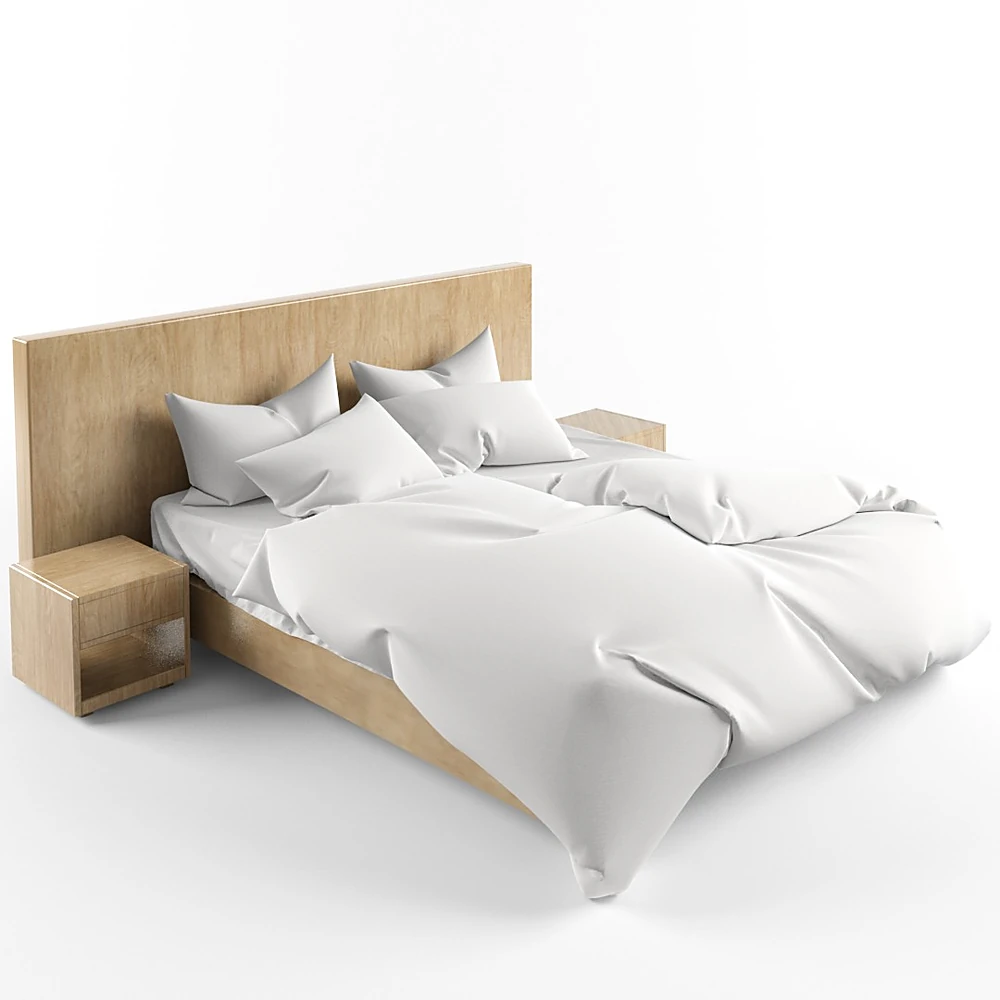 Contemporary Wooden Bed with Integrated Side Tables
