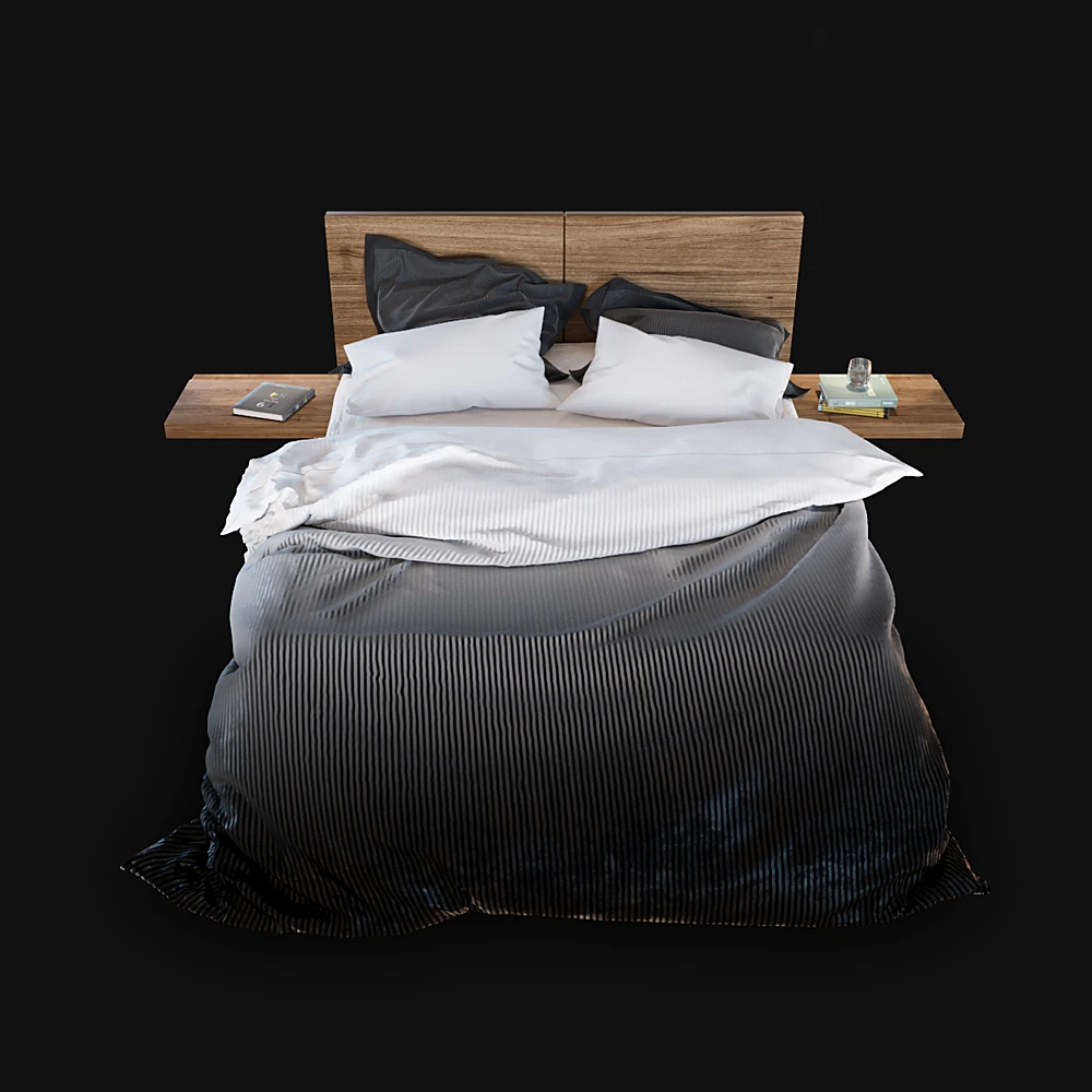 Modern Wooden Bed with Floating Nightstands